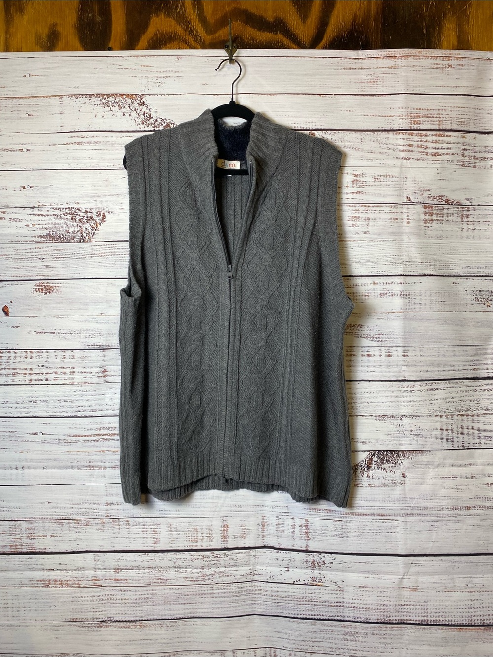Denim&Co Gray Cable-Knit Zip Sweater Vest in Dark Heather